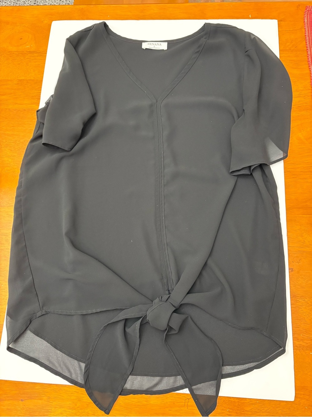 Zenana Outfitters Black V-Neck Tie-Front Blouse